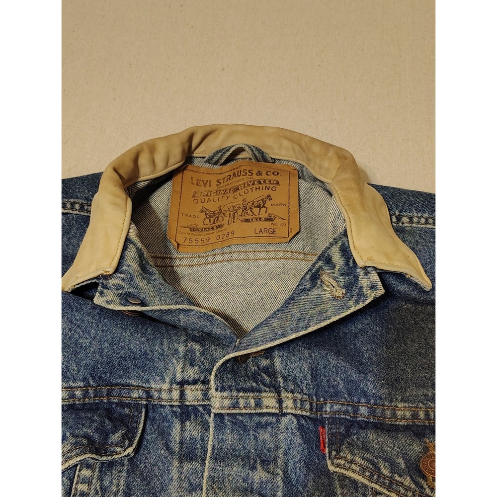 Levi Strauss & Co Denim Jacket Trucker Style Tan Collar Men Large Made in USA‎ - Picture 3 of 11
